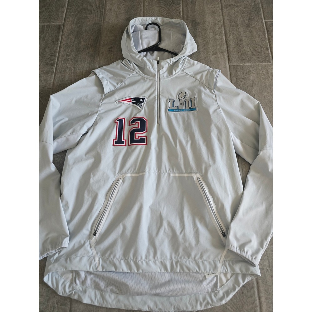 Nike New England Patriots Tom Brady 12‎ Super Bowl 52 Media Quarter Zip Hoodie M
